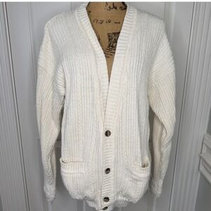 Vintage 1990's GAP Cream Cable Knit Button Front Cardigan Sweater Women Medium